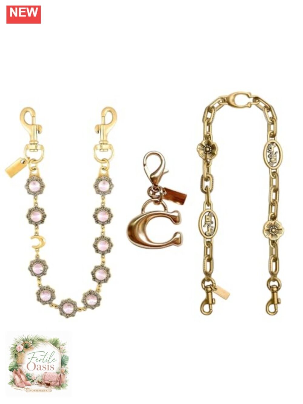 3-Pack Bag Charms Purse Chains Wallet Keychains Vintage Gold Alloy Lobster